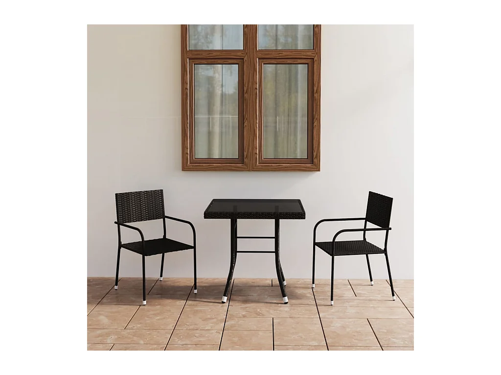 Ensemble à manger de jardin 3 pcs Résine tressée Noir