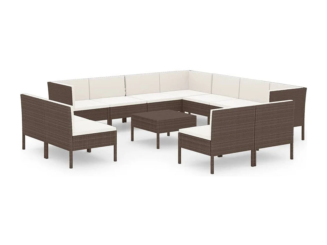 Set Divani da Giardino 12 pz con Cuscini in Polyrattan Marrone