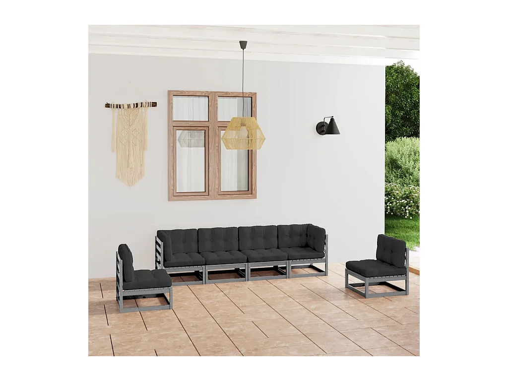 Salon de jardin 6 pcs avec coussins Bois de pin massif