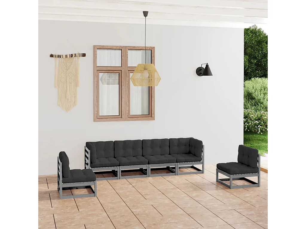 6-tlg. Garten-Lounge-Set mit Kissen Kiefer Massivholz