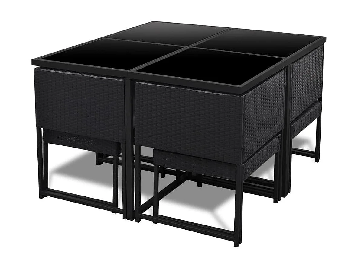 Set comedor de jardín 9 piezas y cojines ratán sintético negro