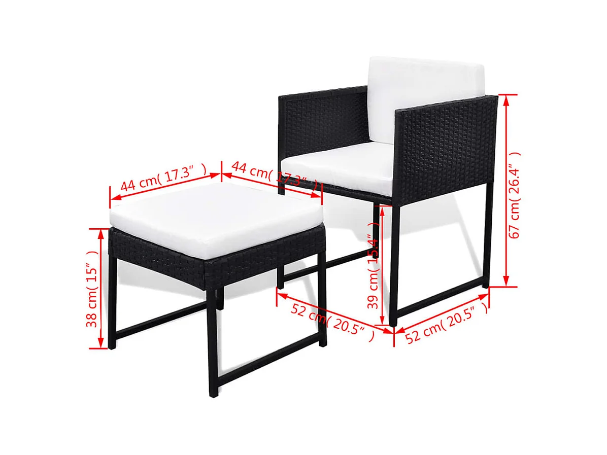Set comedor de jardín 9 piezas y cojines ratán sintético negro