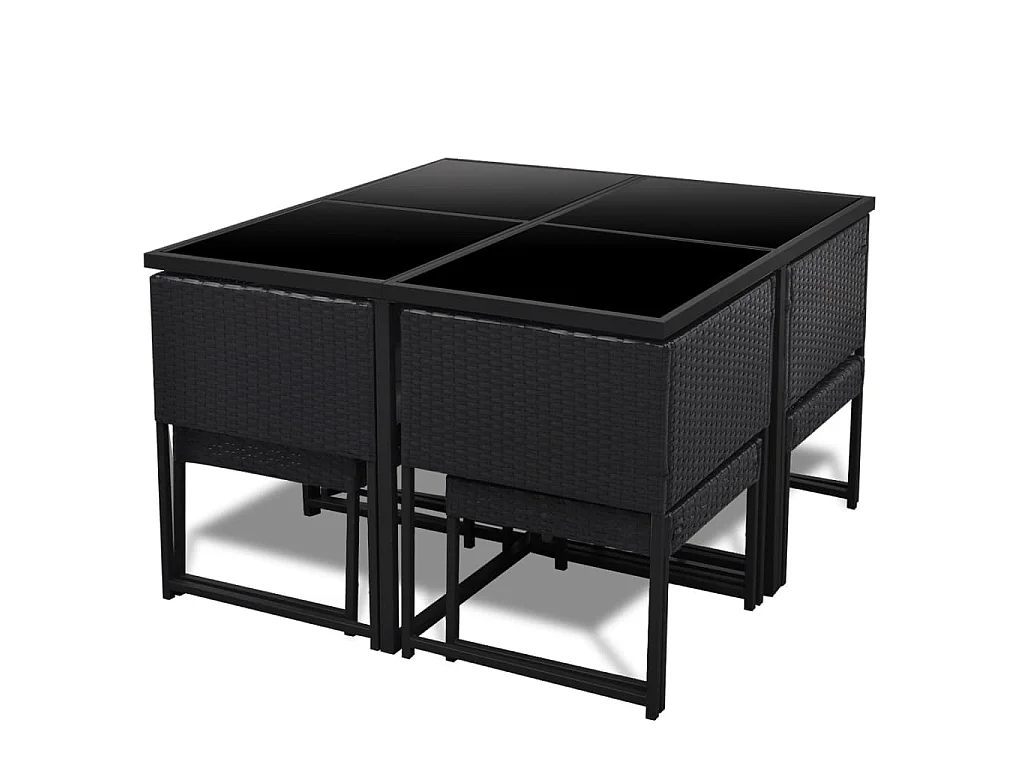 9 pcs conjunto jantar exterior com almofadões vime PE preto