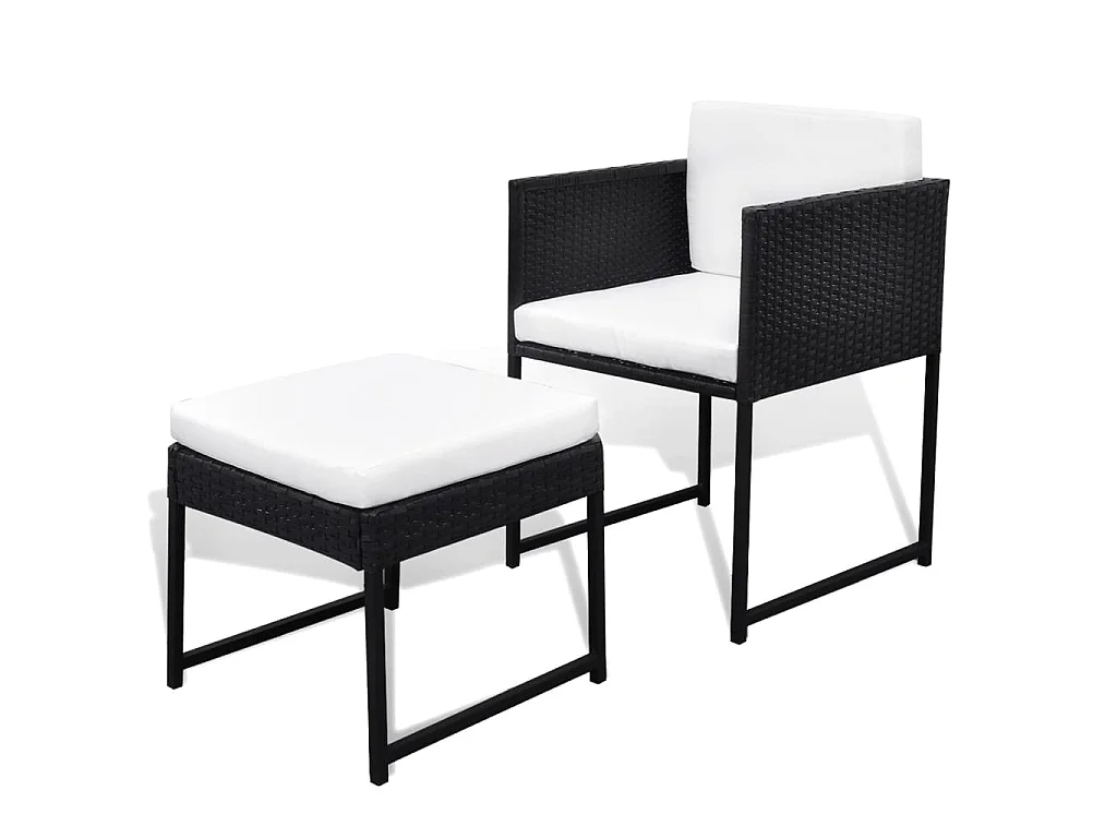 9 pcs conjunto jantar exterior com almofadões vime PE preto