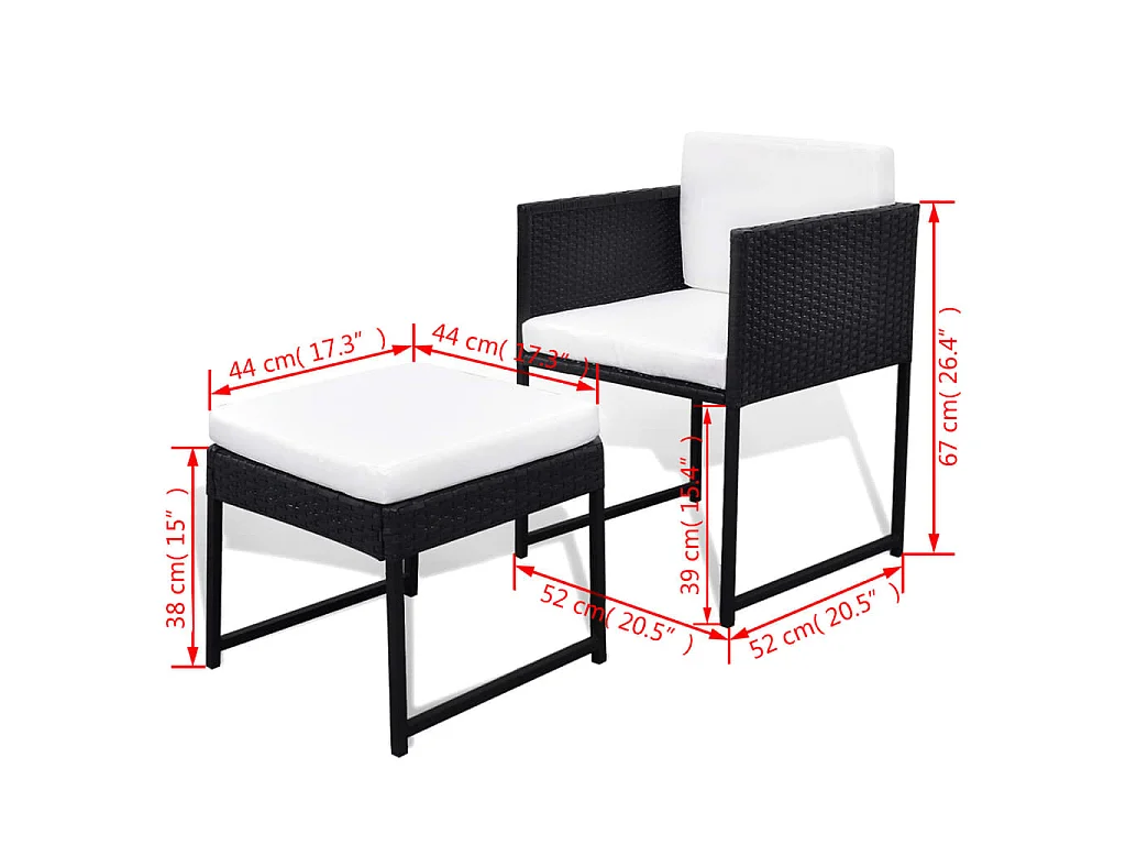 9 pcs conjunto jantar exterior com almofadões vime PE preto