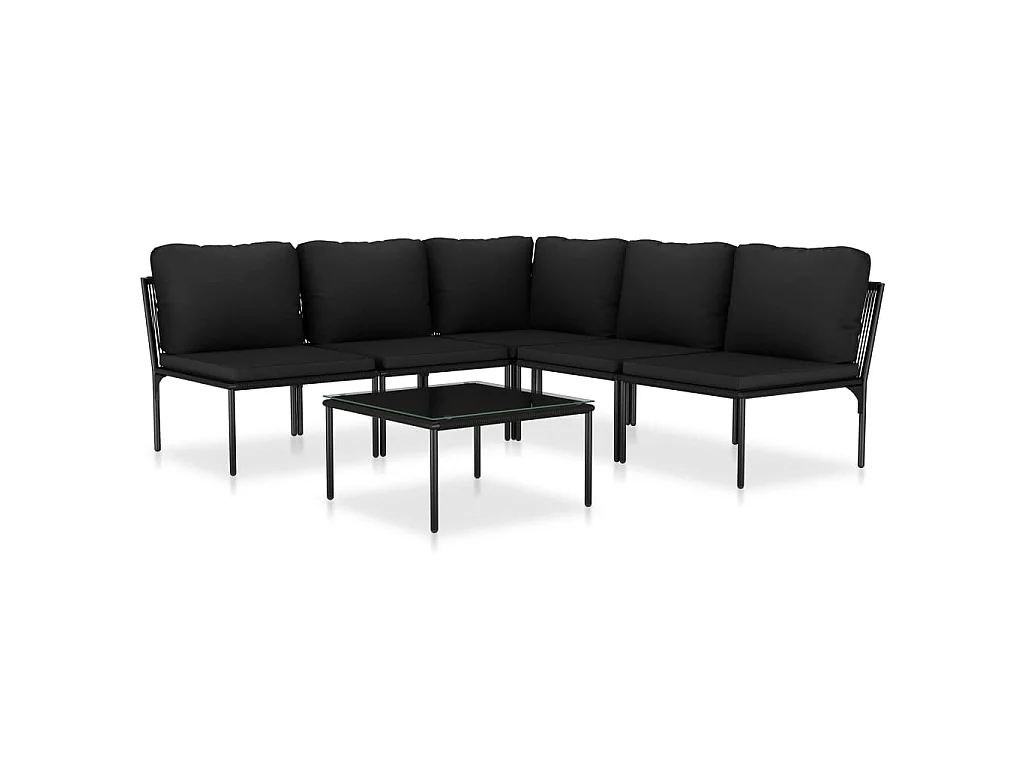 Salon de jardin 6 pcs avec coussins Noir PVC