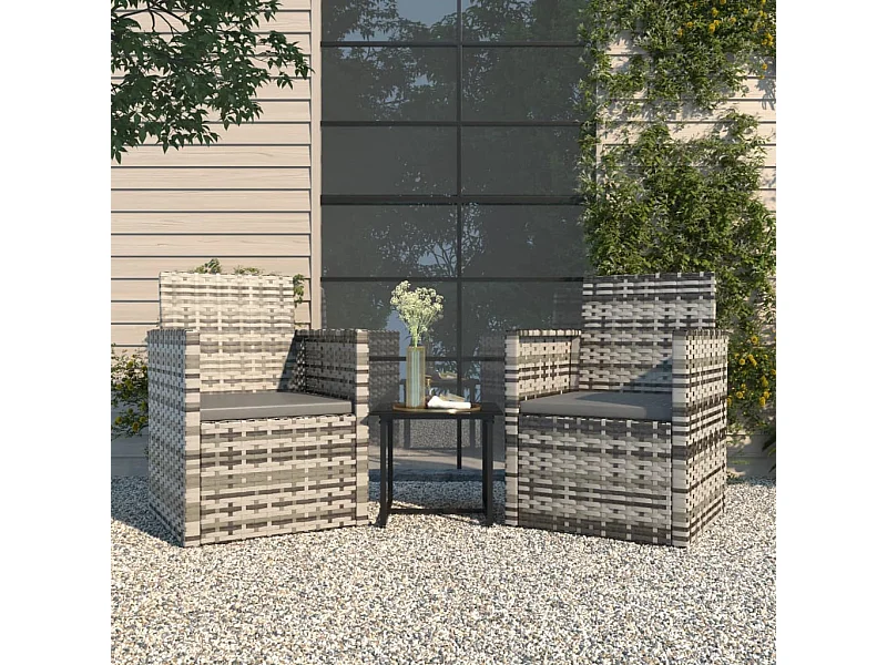 Set Divani da Esterno 3 pz con Cuscini in Polyrattan Grigio
