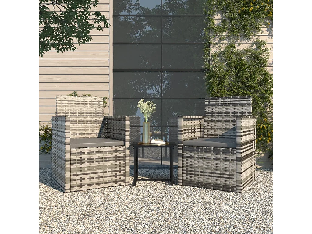 3-delige Loungeset met kussens poly rattan grijs