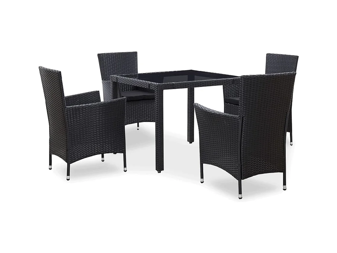 Ensemble à manger d'extérieur 5 pcs Résine tressée Noir