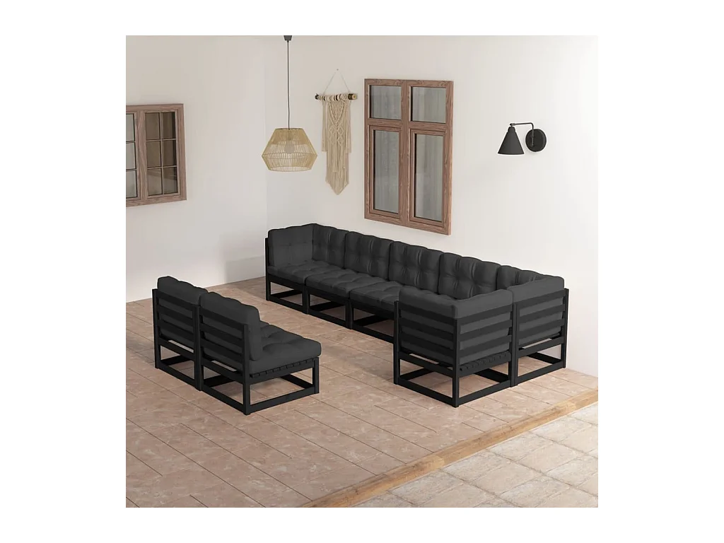 Set Salotto Giardino 8 pz Cuscini Antracite Legno Massello Pino