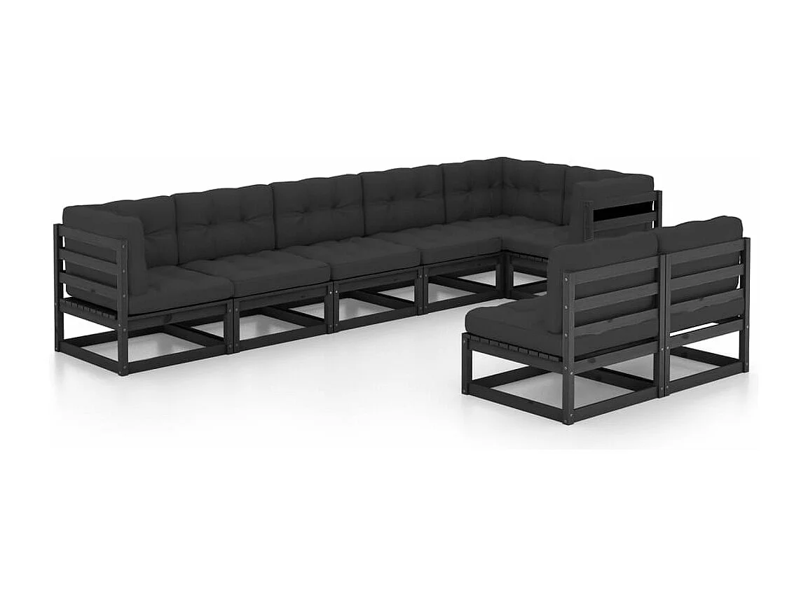 8 pcs conjunto lounge de jardim c/ almofadões pinho maciço