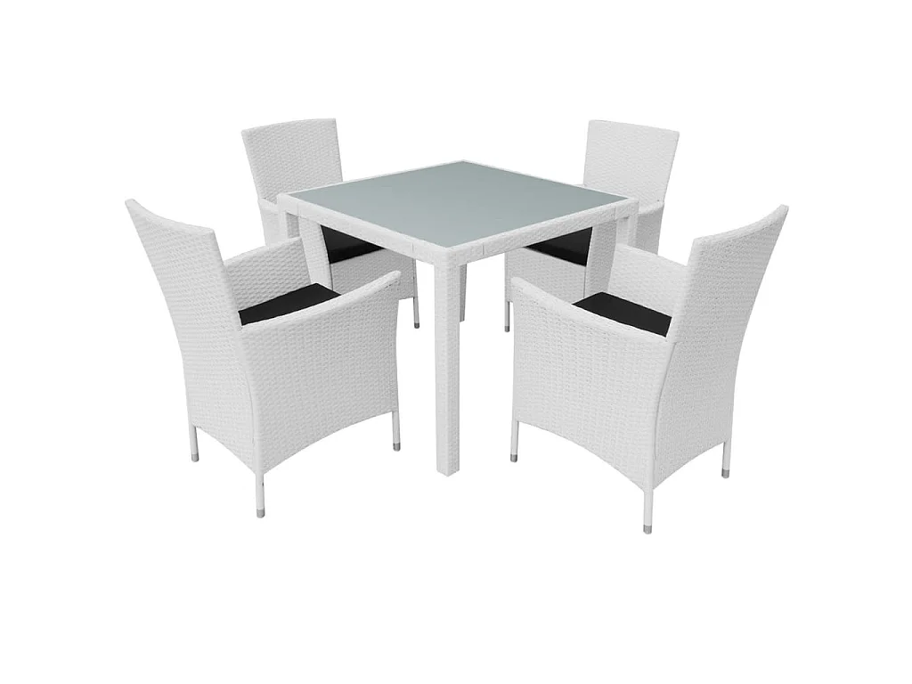 Salon de jardin 5 pcs Résine tressée Blanc-crème