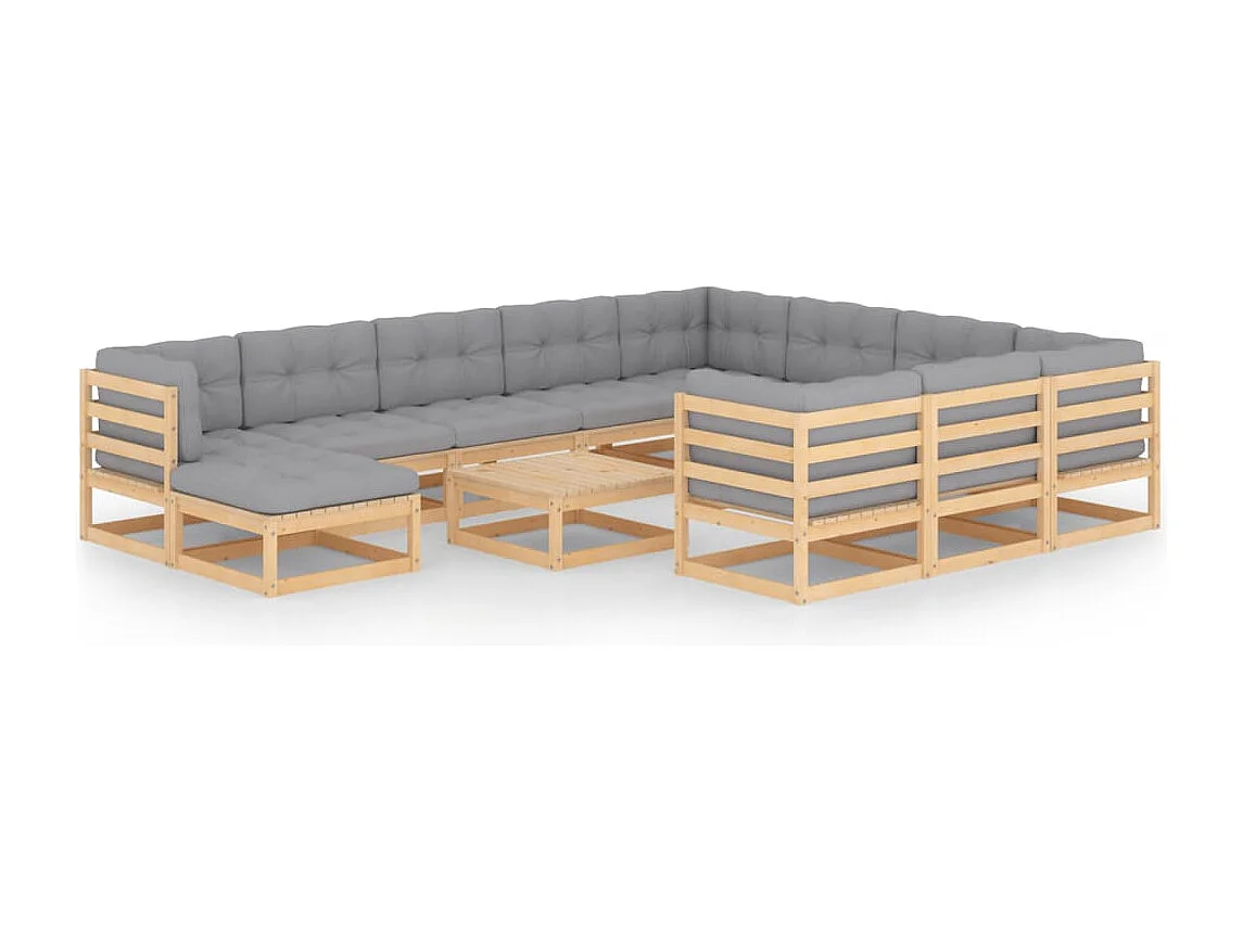 Salon de jardin 12 pcs avec coussins Bois de pin massif