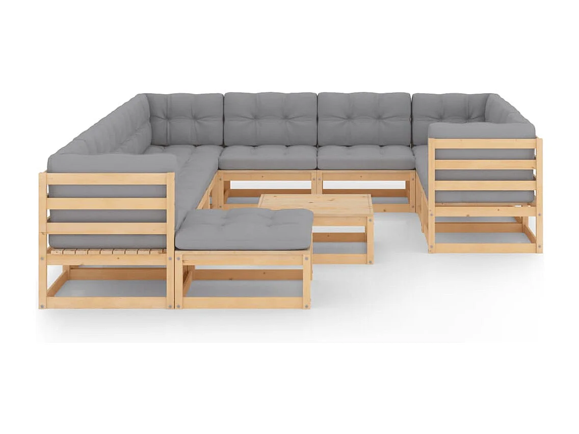 Salon de jardin 12 pcs avec coussins Bois de pin massif