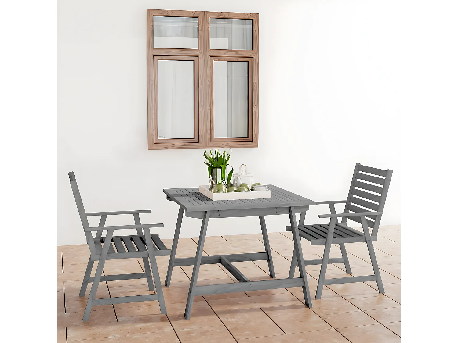 3-tlg. Garten-Essgruppe Grau Massivholz Akazie