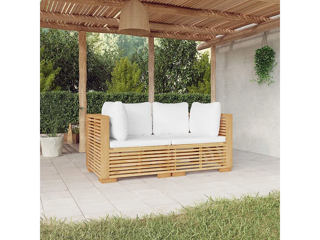 Canapés d'angle de jardin et coussins 2 pcs Bois teck massif