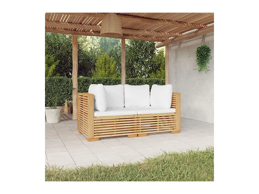 Canapés d'angle de jardin et coussins 2 pcs Bois teck massif