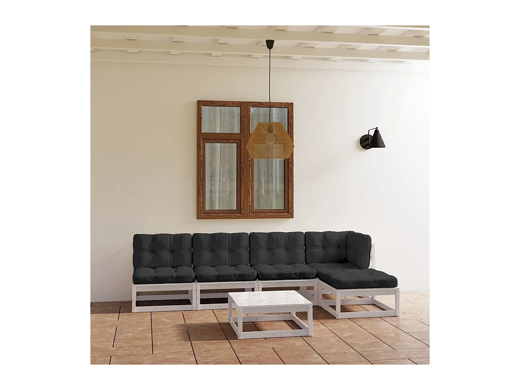 6-delige Loungeset met kussens massief grenenhout