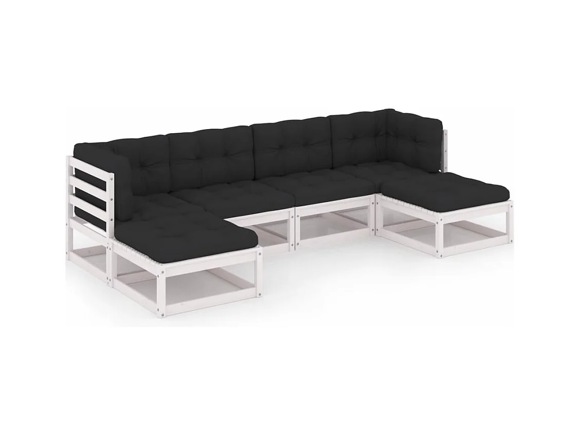 6-tlg. Garten-Lounge-Set mit Kissen Weiß Massivholz Kiefer