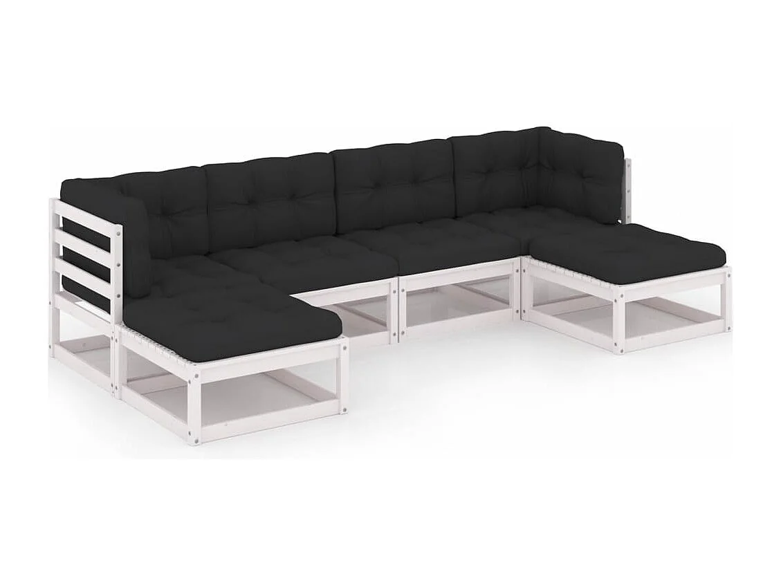 6-tlg. Garten-Lounge-Set mit Kissen Weiß Massivholz Kiefer