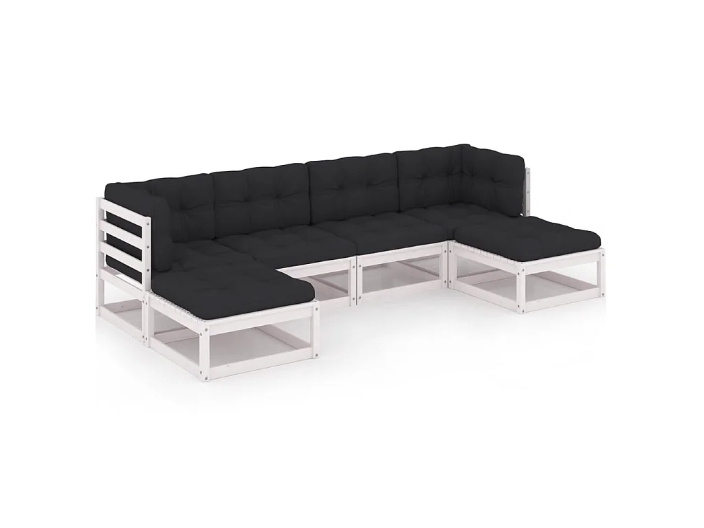 6-delige Loungeset met kussens massief grenenhout wit