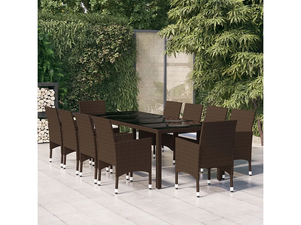 11-tlg. Garten-Essgruppe Poly Rattan-Braun