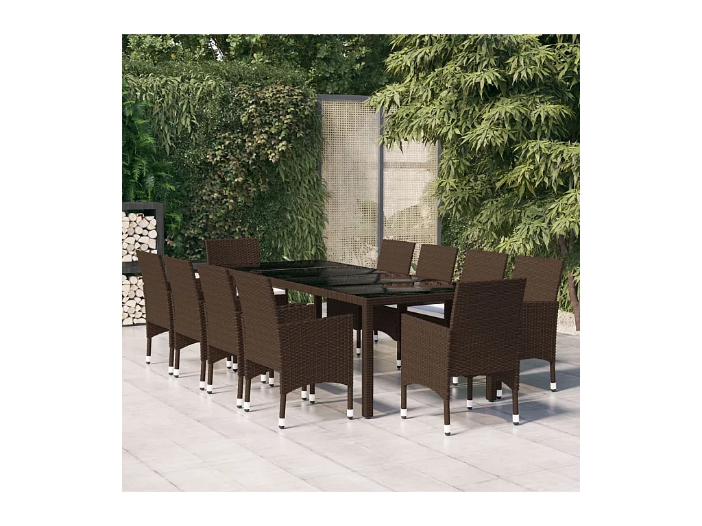 Ensemble à Manger de jardin 11pcs poly rotin et bois solide