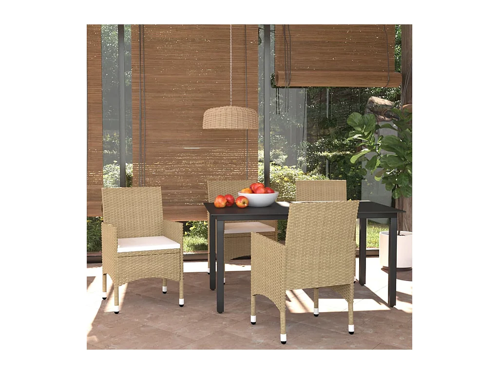 Ensemble à manger de jardin et coussins 5 pcs Poly rotin Beige