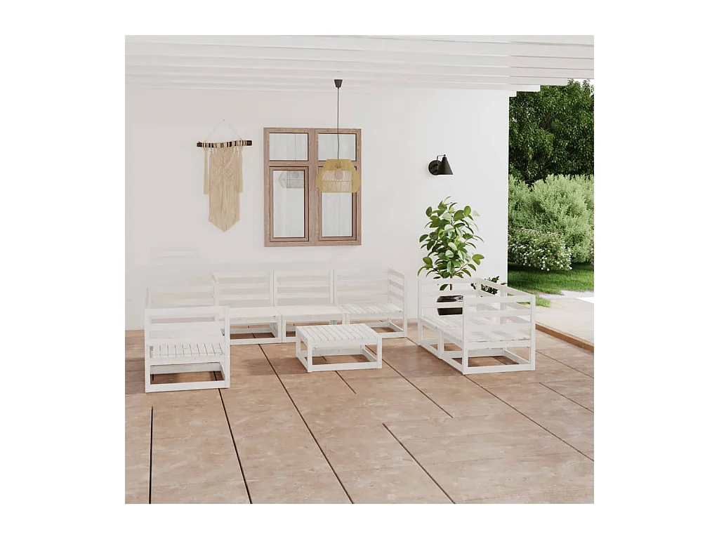 Set Divani da Giardino 8 pz Bianco in Legno Massello di Pino