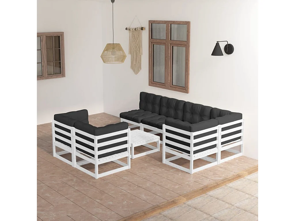 8-tlg. Garten-Lounge-Set mit Kissen Massivholz Kiefer