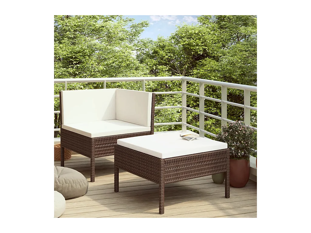 Set Divani da Giardino 2 pz con Cuscini in Polyrattan Marrone
