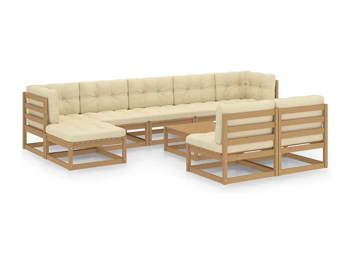 10-delige Loungeset met kussens massief grenenhout honingbruin