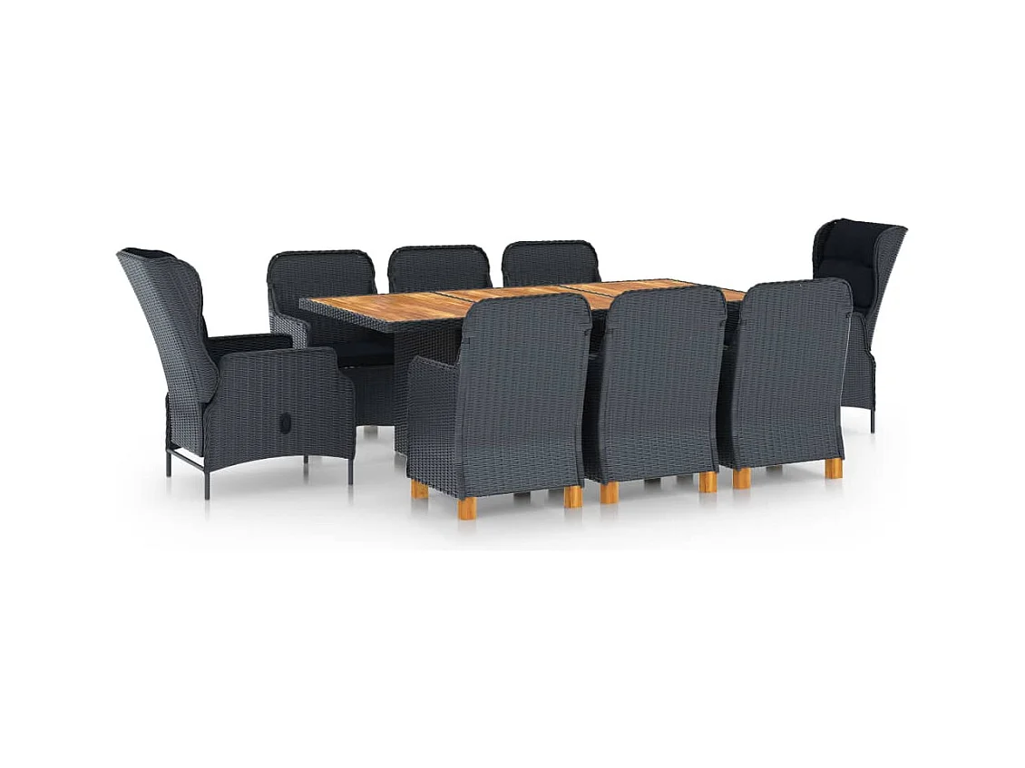 Ensemble à manger 9 pcs avec coussins résine tressée gris foncé