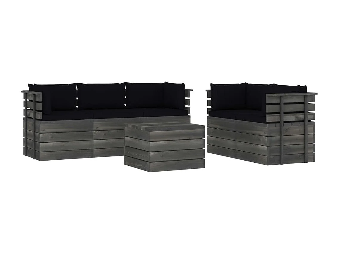 6-tlg. Garten-Sofagarnitur aus Paletten mit Kissen Kiefernholz