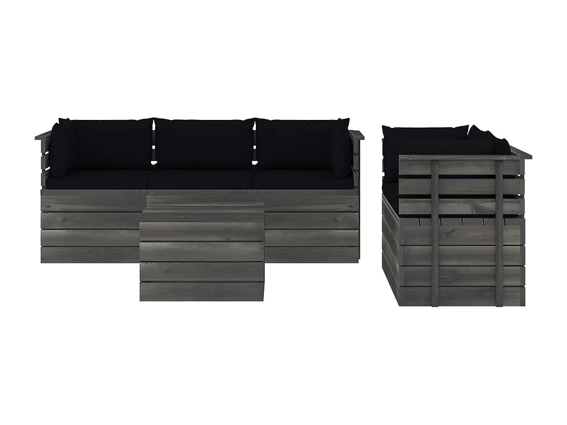 6-tlg. Garten-Sofagarnitur aus Paletten mit Kissen Kiefernholz