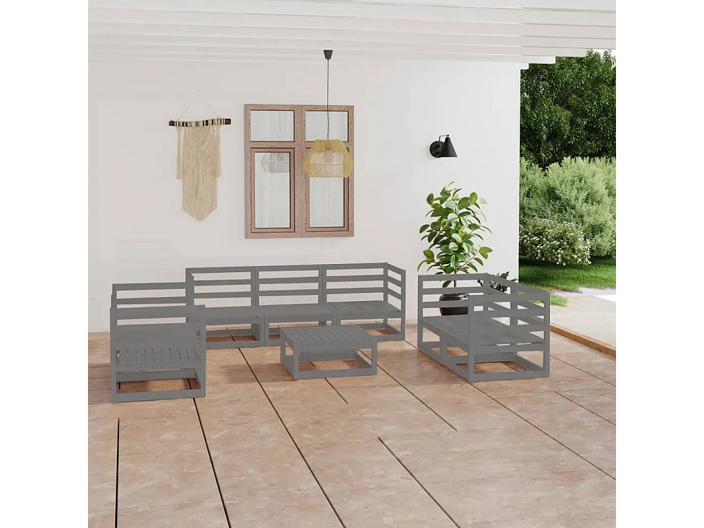 8 pcs conjunto lounge de jardim pinho maciço cinzento