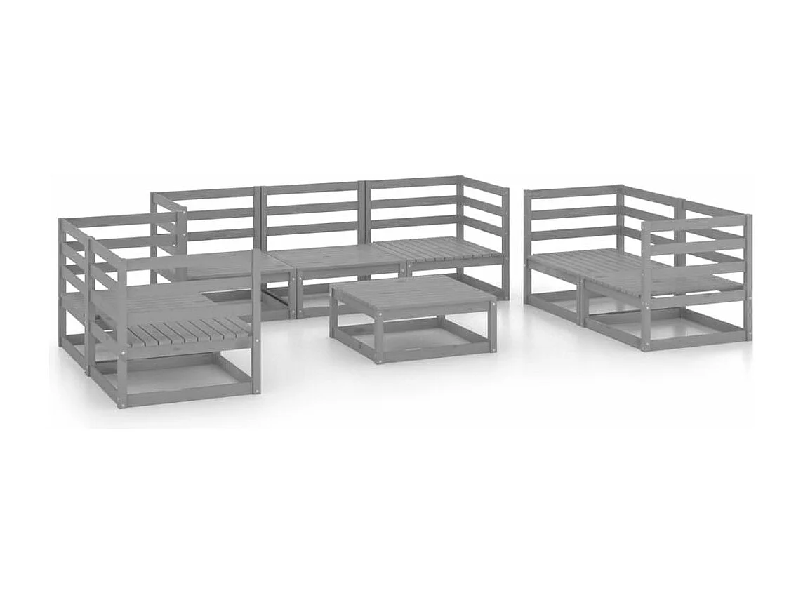 8 pcs conjunto lounge de jardim pinho maciço cinzento