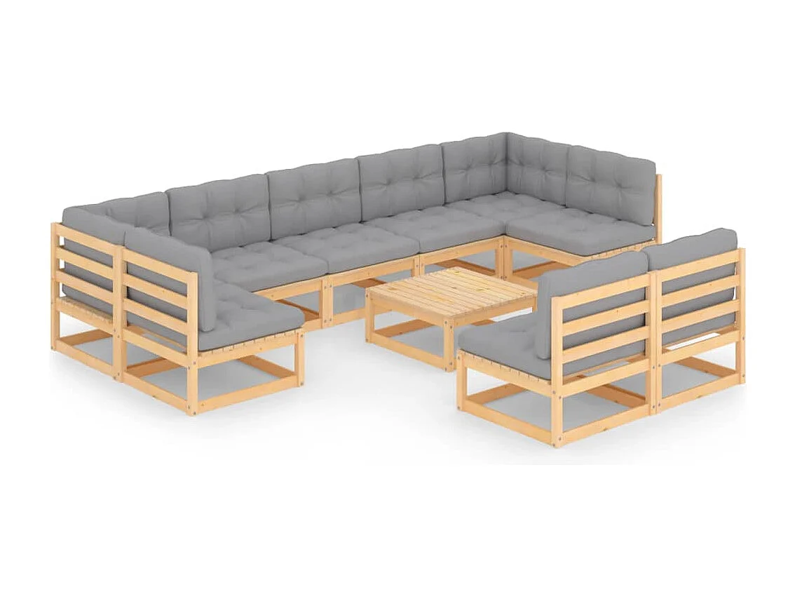 10-tlg. Garten-Lounge-Set mit Kissen Massivholz Kiefer