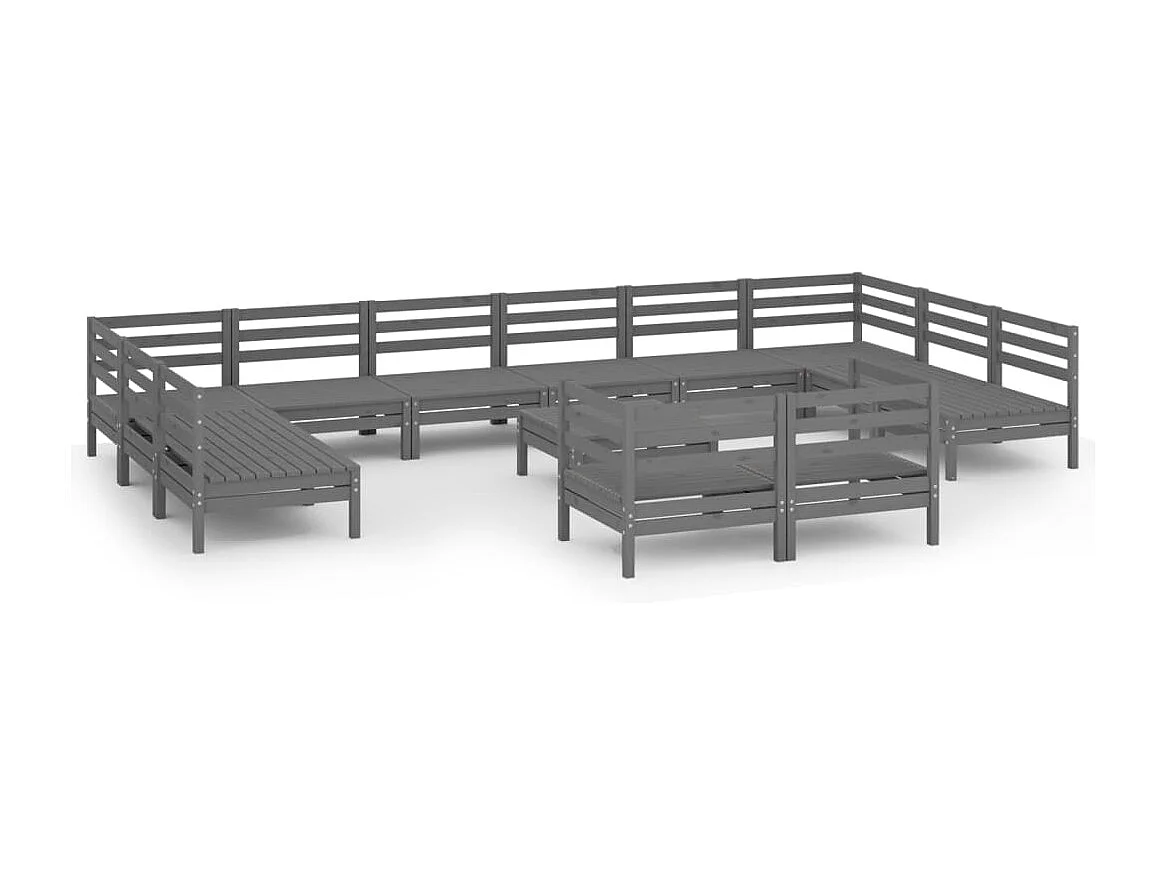 Set Salotto da Giardino 13 pz in Legno Massello di Pino Grigio