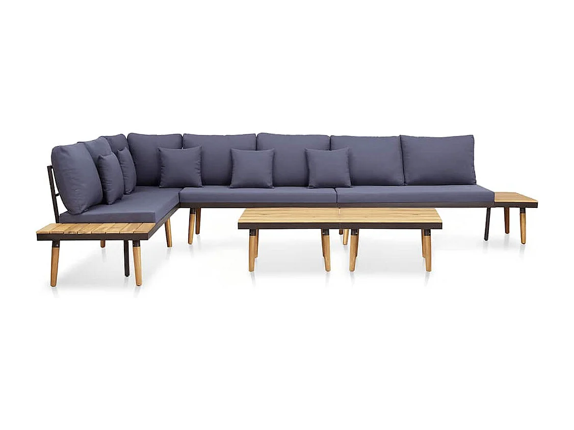 Salon de jardin 7 places avec coussins Acacia solide Marron