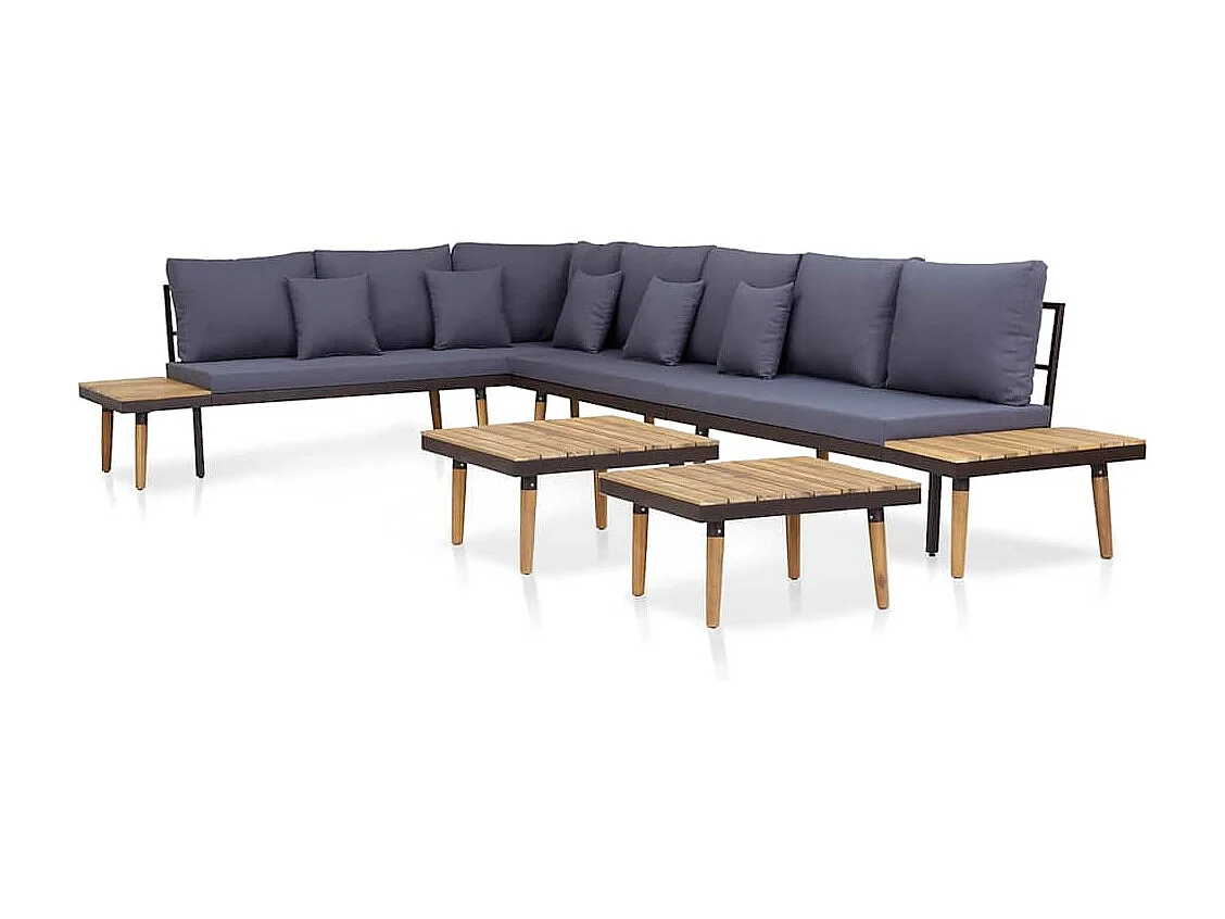 Salon de jardin 7 places avec coussins Acacia solide Marron