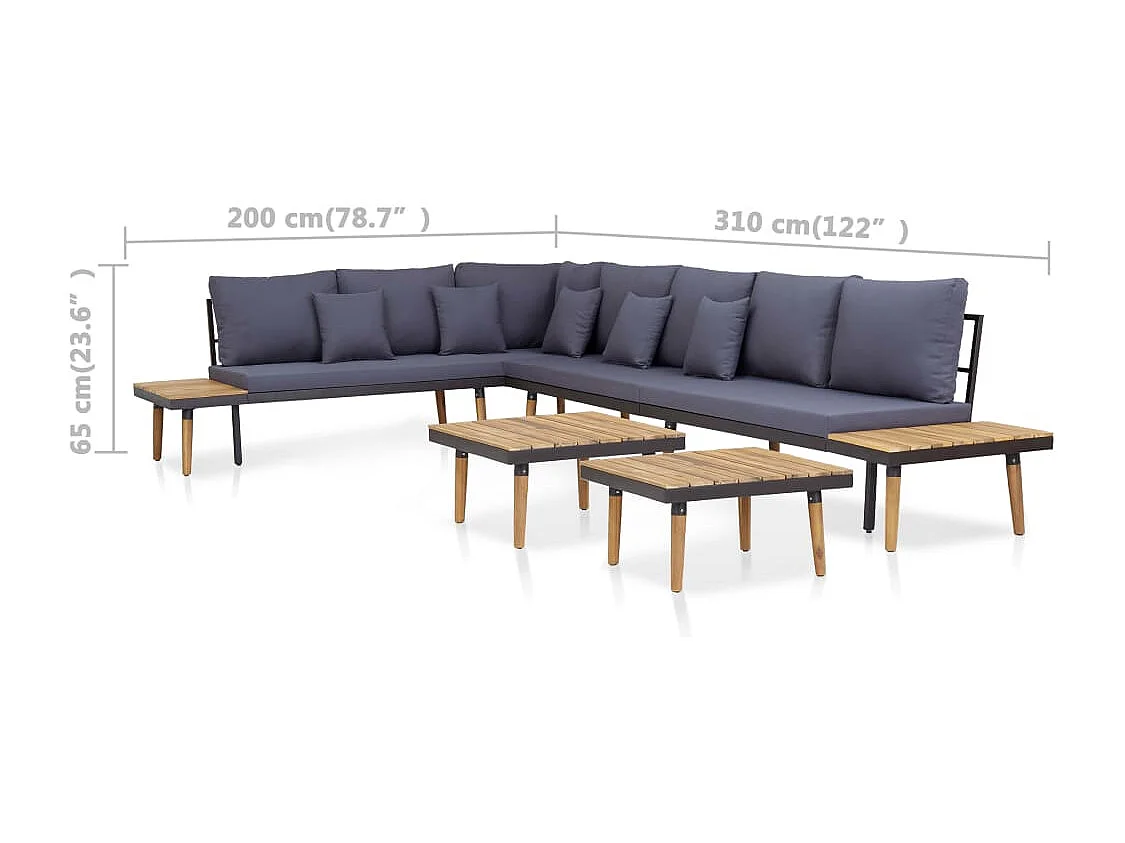 Salon de jardin 7 places avec coussins Acacia solide Marron