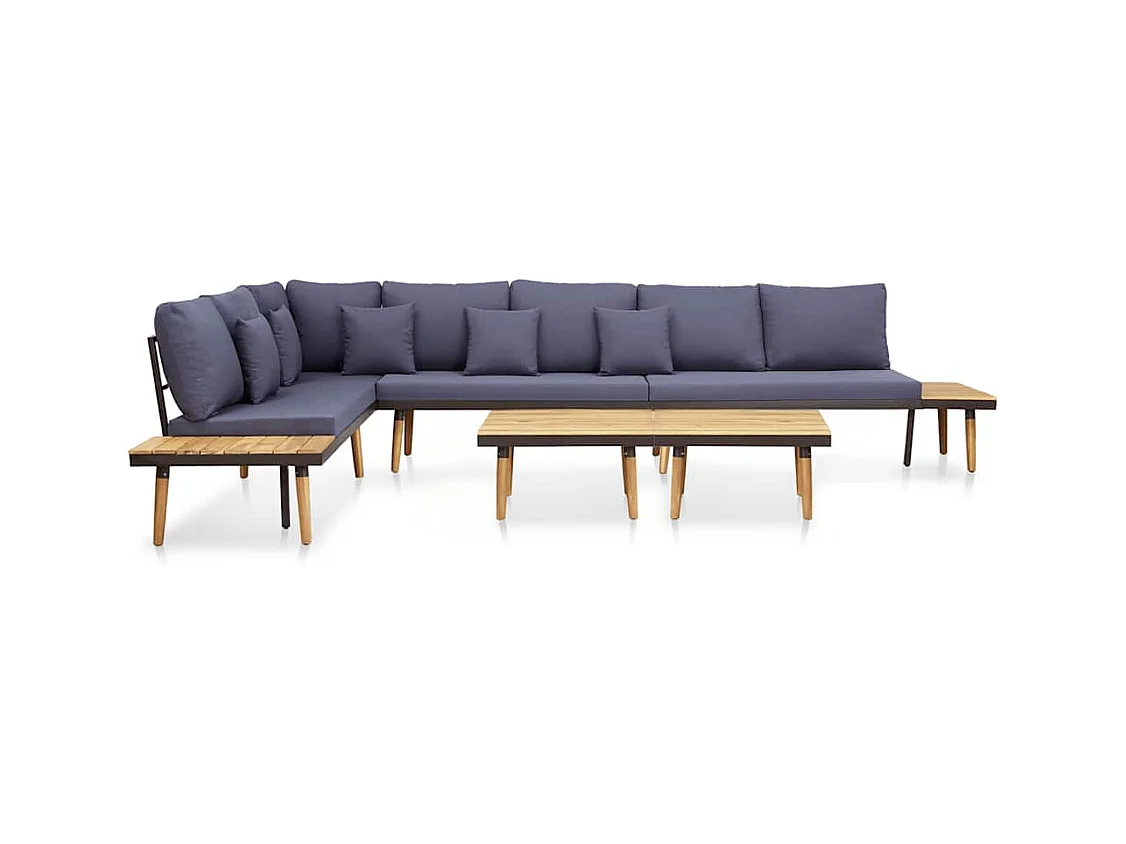 Salon de jardin 7 places avec coussins Acacia solide Marron