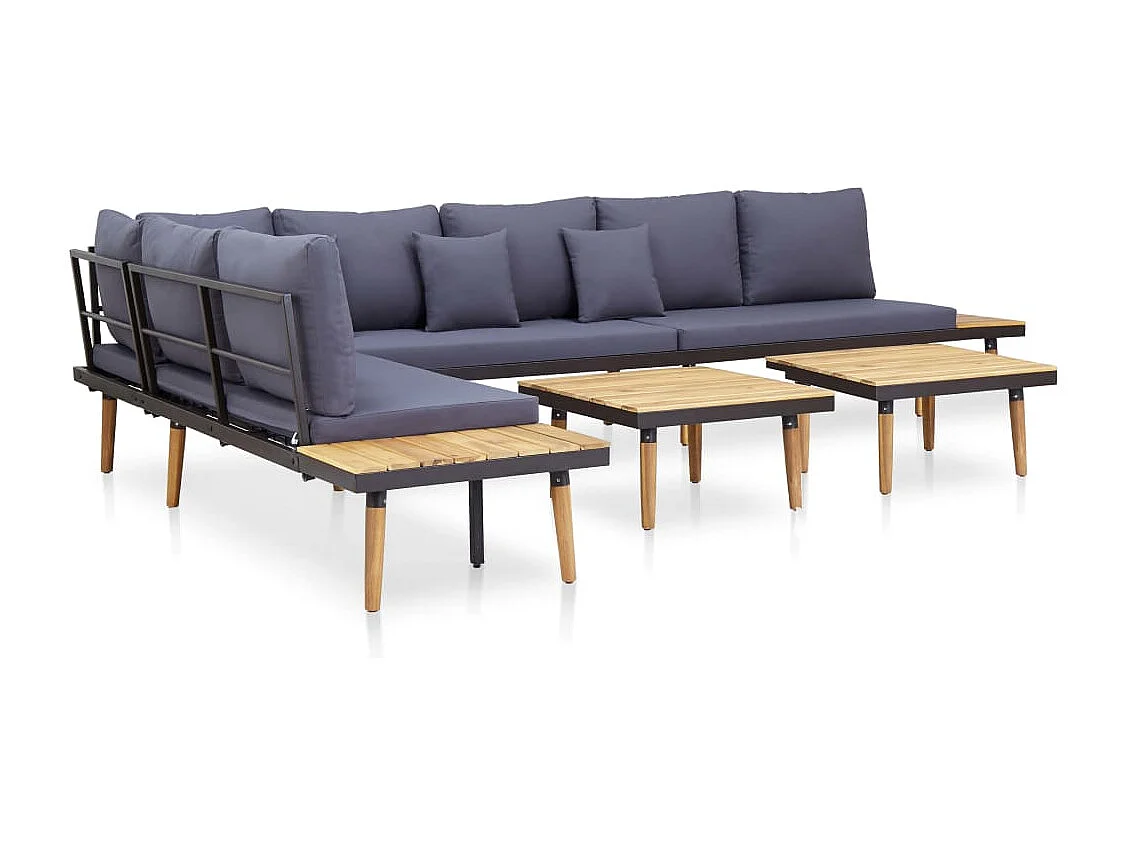 Salon de jardin 7 places avec coussins Acacia solide Marron