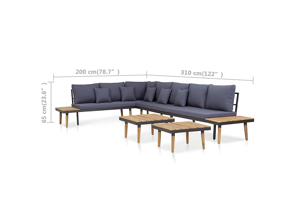 7-tlg. Garten-Lounge-Set mit Kissen Massivholz Akazie Braun