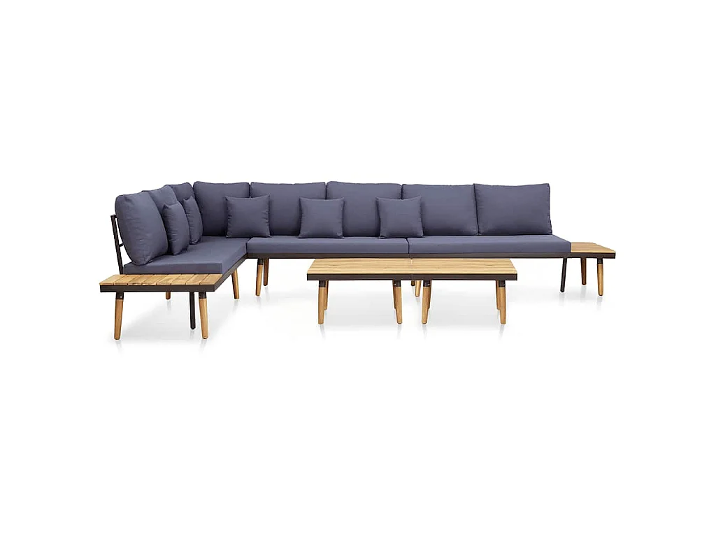 7 lugares conjunto lounge jardim + almofadões acácia castanho