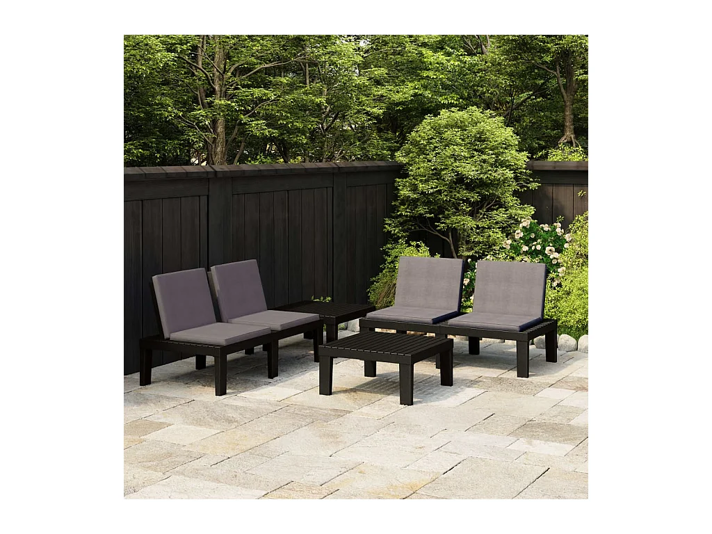 Set Divani da Giardino con Cuscini 4 pz in Plastica Grigio