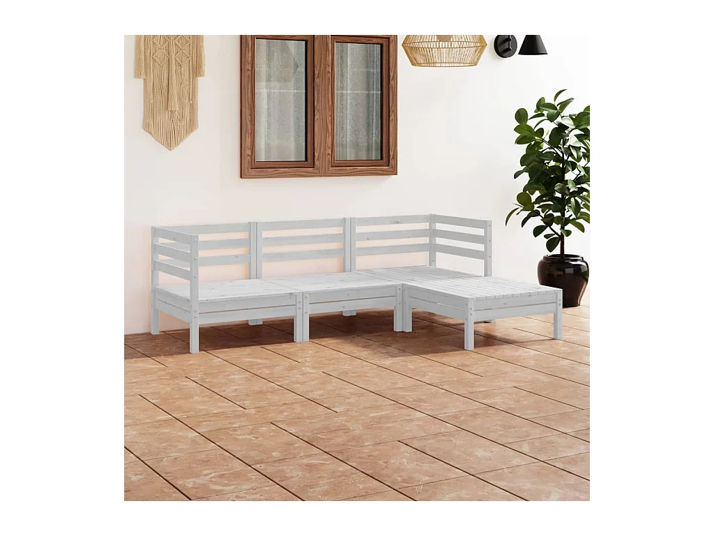 Set Salotto da Giardino 4 pz in Legno Massello di Pino Bianco