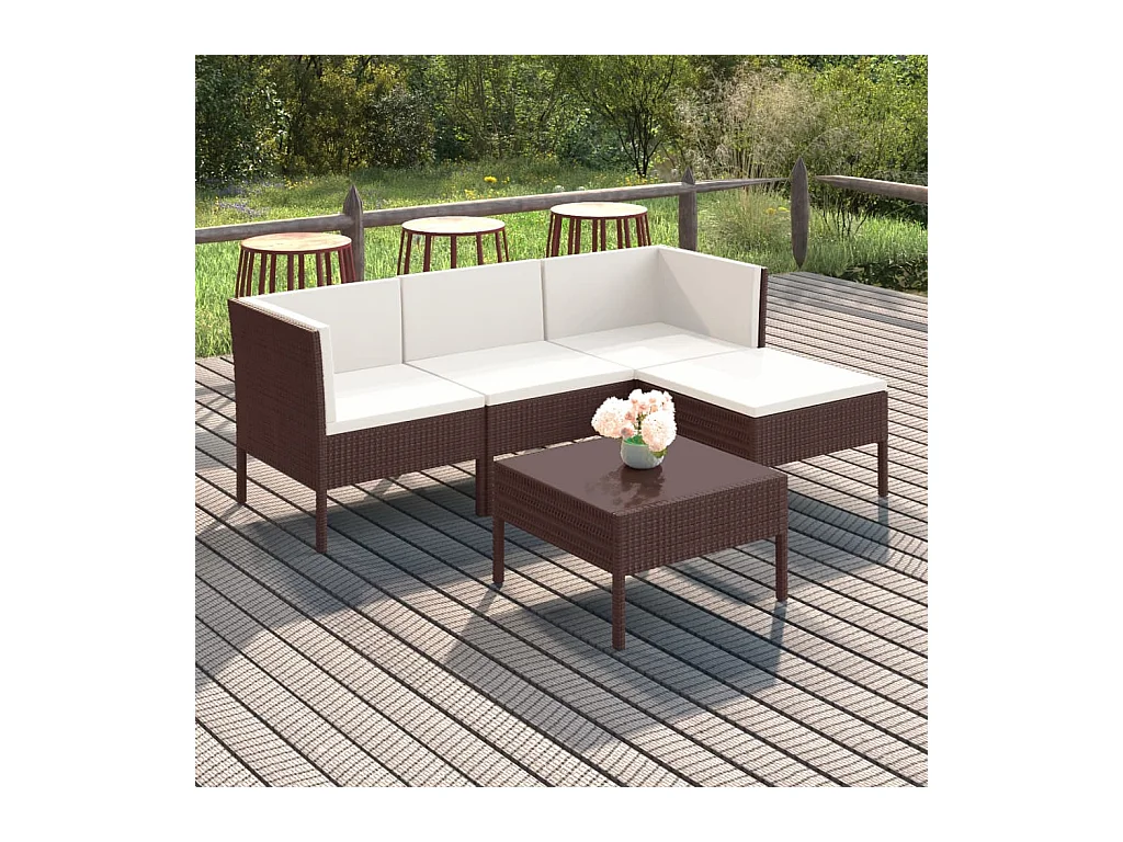 5-delige Loungeset met kussens poly rattan bruin