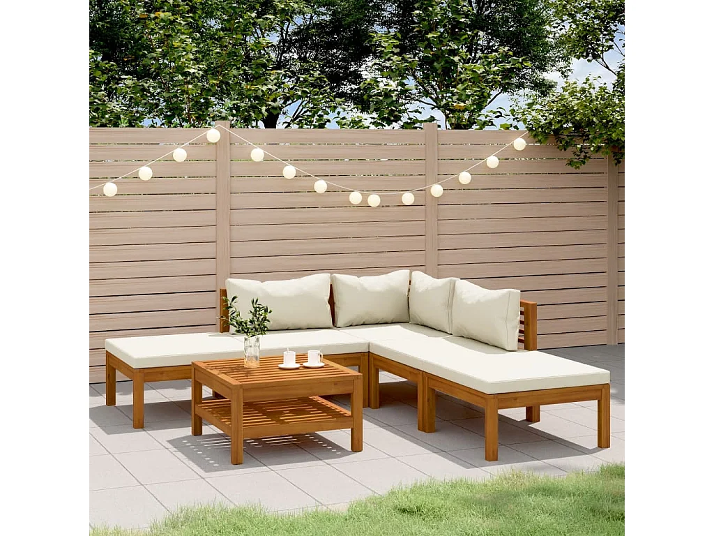 Salon de jardin 6 pcs avec coussin crème Bois d'acacia solide